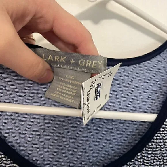 NEW NWT LARK + GREY Navy Blue White Striped Sleeveless Midi Fit Flare Tank Dress - Picture 6 of 15